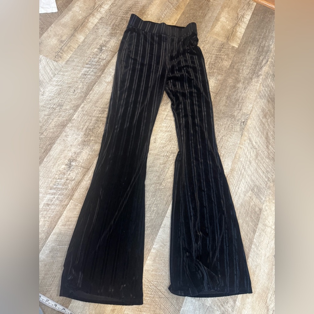 Forever 21 black velvet feel  pants textured stripe wide/flare bottom